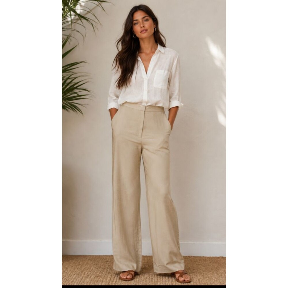 Tommy Bahama Silk Pants 14 Tan Wide Leg High Rise Dress Trousers Coastal Luxury